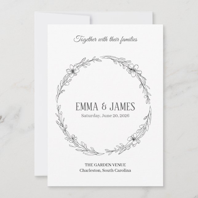 Invitation Elegant Botanical Wreath Minimalist Wedding Invita (Devant)