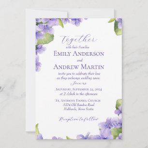 Invitation Elégant Botanique Aquarelle Violets Mariage