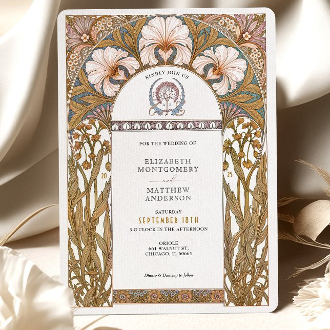 Invitation Élégant Botanique Art Nouveau Floral Mariage (Créateur téléchargé)