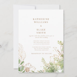 Invitation Élégant Botanique Avec Texte Doré Mariage