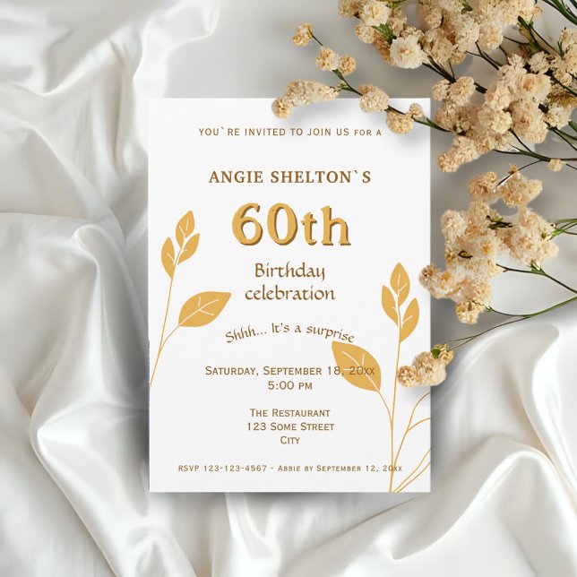 Invitation Élégant Botanique de feuillage d'or 60e anniversai (Créateur téléchargé)