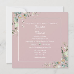 Invitation Elégant Botanique Eucalyptus Vert Rose Bleu