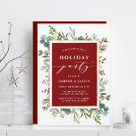 Invitation Élégant Botanique Fête Rouge<br><div class="desc">Ce Noël | L'invitation de vacances comprend des eucalyptus à l'aquarelle peinte, des feuilles verts, des baies rouges, des branches de pin, et un cadre rectangle faux or avec une calligraphie stylisée. Pour une personnalisation plus avancée de cette conception, cliquez sur le lien "Customiser plus loin". Des articles correspondants sont...</div>