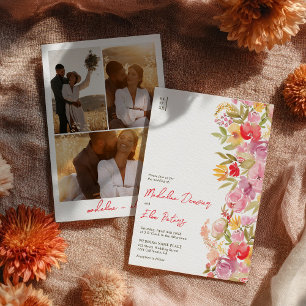 Invitation Élégant botanique fleurs sauvages 3 mariage photo