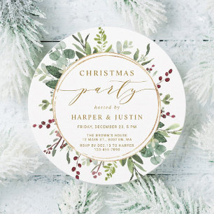 Invitation Elégant Botanique Gold Christmas Party Circle