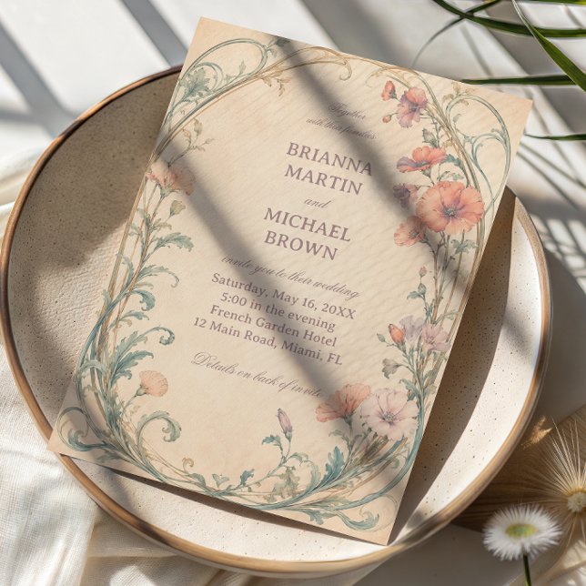 Invitation Élégant Botanique Pastel Vintage (Créateur téléchargé)