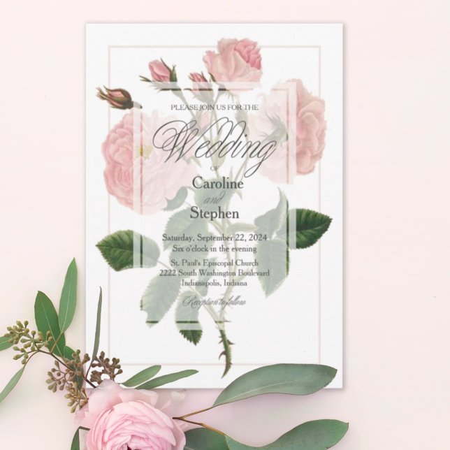 Invitation Élégant Botanique rose Mariage de typographie flor (Créateur téléchargé)