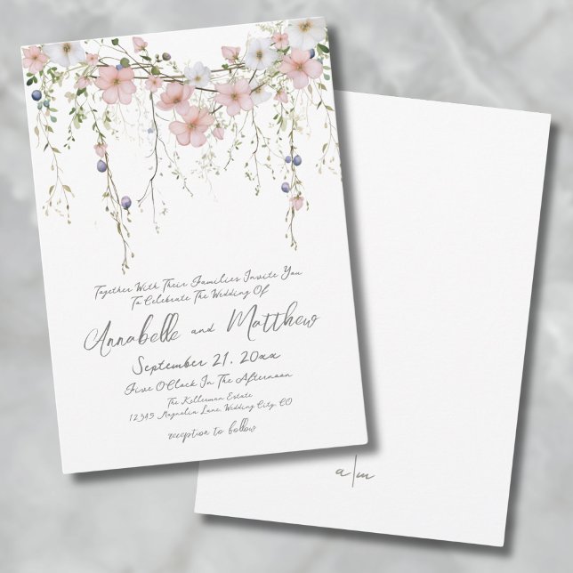 Invitation Élégant Botanique Simple Fleurs Sauvages Mariage F (Elegant Botanical Simple Wildflower Floral Wedding Invitation)