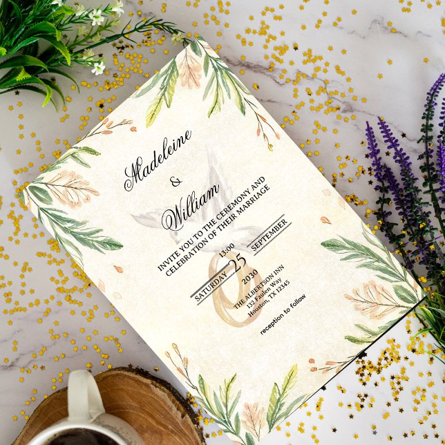 Invitation Elégant Botanique Verdure Mariage de la colombe et (Créateur téléchargé)