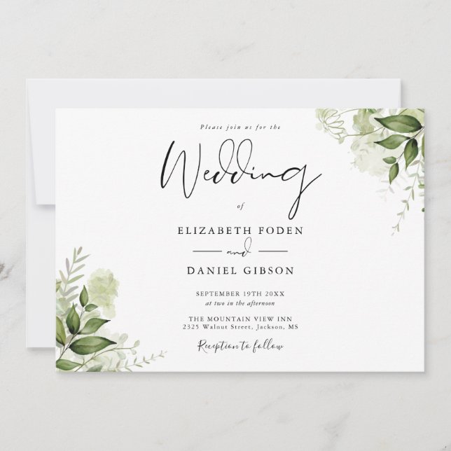 Invitation Élégant Botanique Verdure Monogramme Mariage (Devant)