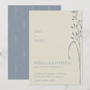 Invitation Elégant bouho bleu poussiéreux enregistrer la date