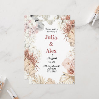 Invitation Élégant Bouquet Bohème Aquarelle Tropical Beige Ma