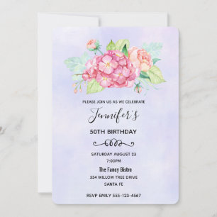 Invitation Elégant Bouquet de fleurs rose Aquarelle Anniversa