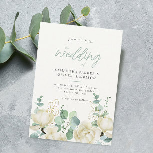 Invitation Élégant Bouquet de Mariage Magnolia Blanc Eucalypt