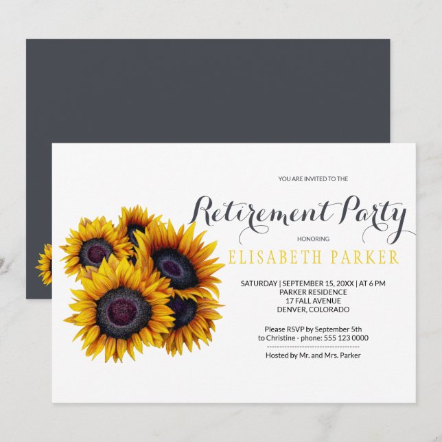 Invitation Élégant Bouquet de tournesols Parti de retraite (Devant / Derrière)