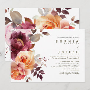 Invitation Élégant bouquet floral de mariage à l'aquarelle en