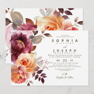 Invitation Élégant bouquet floral de mariage à l'aquarelle en