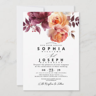 Invitation Élégant bouquet floral de mariage à l'aquarelle en