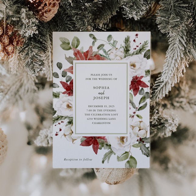 Invitation Elégant Bouquet | Mariage de Noël (An elegant and modern Christmas holiday wedding invitation that still has a traditional classic look)