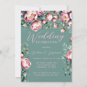 Invitation Elégant Bouquet Peony En Mariage Aquarelle