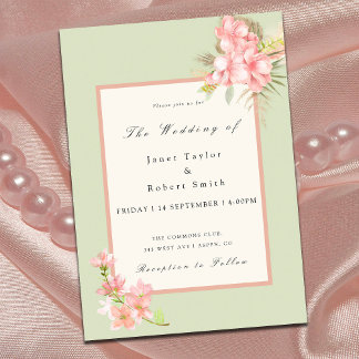 Invitation Elégant Bouquet Sage Vert et rose Mariage frontièr