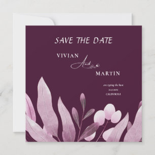 Invitation Élégant Bourgogne Grand Feuille Monogramme Enregis