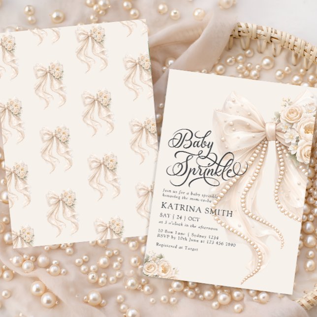 Invitation Elegant Bow Baby Sprinkle Floral Girl Baby Shower (Créateur téléchargé)
