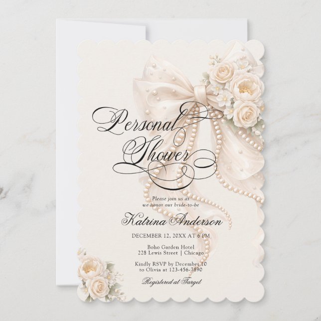 Invitation Elegant Bow Floral Bridal Shower  (Devant)