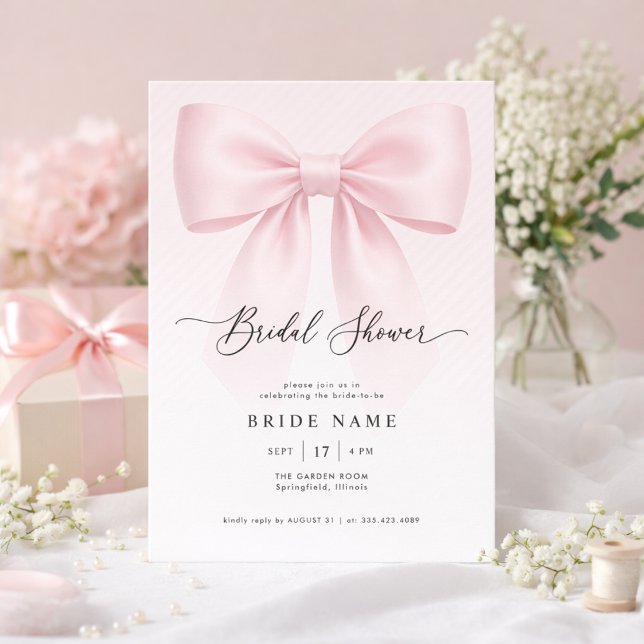 Invitation Elegant Bow Modern Script Stripe Bridal Shower (Créateur téléchargé)