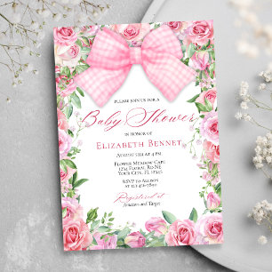 Invitation Elégant Bow rose et Rose Coquette Baby shower fill