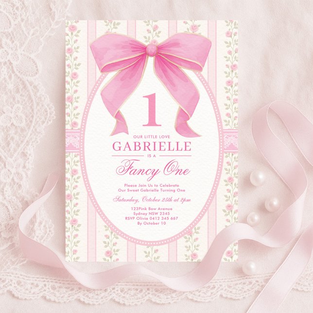 Invitation Élégant Bow rose Fancy One Love Shack 1er Annivers (Créateur téléchargé)