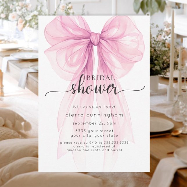 Invitation Élégant Bow rose minimal nuptiale de douche Invita (Créateur téléchargé)