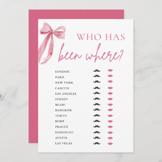 Invitation Elégant Bow Rose Moderne Qui A Été Où Jeu (Devant / Derrière)