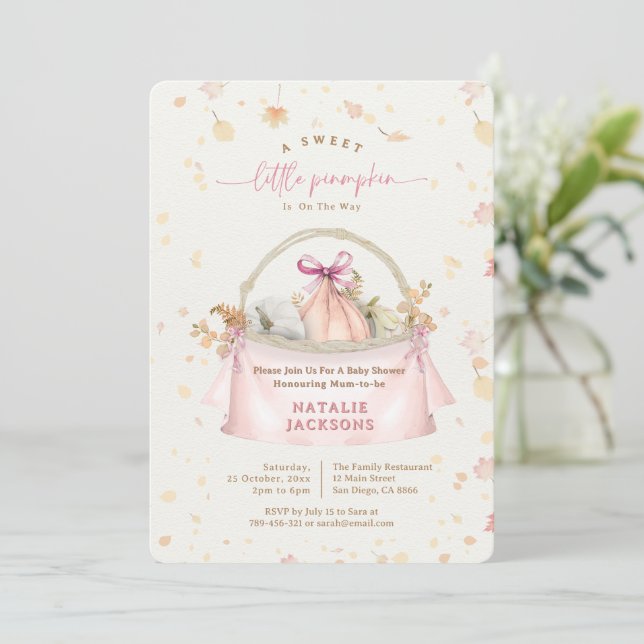 Invitation Elégant Bow Sweet Rose Petit Baby shower Citrouill (Debout devant)