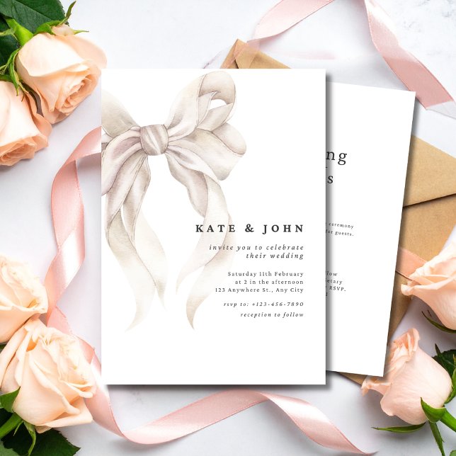 Invitation Elegant Bow Wedding Invite, Classic Minimal Modern (Créateur téléchargé)