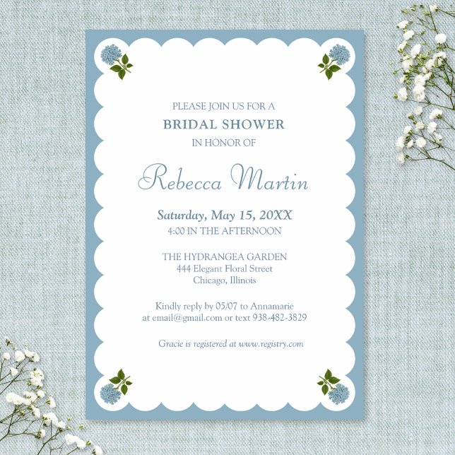 Invitation Elegant Bridal Shower Dusty Blue Vintage Simple  (Créateur téléchargé)
