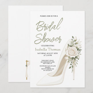 Invitation Elegant Bridal Shower with White Floral High Heel