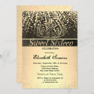 Invitation Elégant brillant or Tiara Confetti Sweet 16