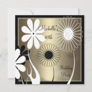 Invitation Elégant bronze floral noir blanc 40e anniversaire
