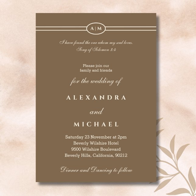 Invitation Elegant Brown Bible Verse Christian Wedding  (Créateur téléchargé)
