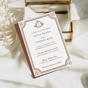 Invitation Élégant Brown & Ecru Classic Monogram Mariage