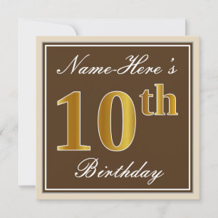 Invitation Elégant, Brown, Faux Gold 10e anniversaire + Nom