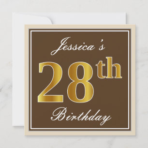Invitation Elégant, Brown, Faux Gold 28ème anniversaire + Nom