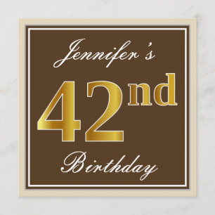 Invitation Elégant, Brown, Faux Gold 42ème anniversaire + Nom