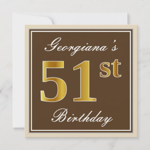 Invitation Elégant, Brown, Faux Gold 51ème Anniversaire + Nom