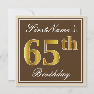 Invitation Elégant, Brown, Faux Gold 65ème anniversaire + Nom