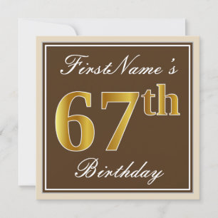 Invitation Elégant, Brown, Faux Gold 67ème anniversaire + Nom