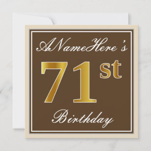Invitation Élégant, Brown, Faux Gold 71e anniversaire + Nom