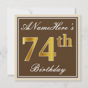 Invitation Elégant, Brown, Faux Gold 74ème anniversaire + Nom