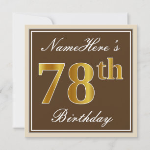 Invitation Elégant, Brown, Faux Gold 78ème anniversaire + Nom